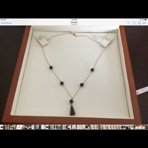 15” Black stone and gold lariat choker necklace